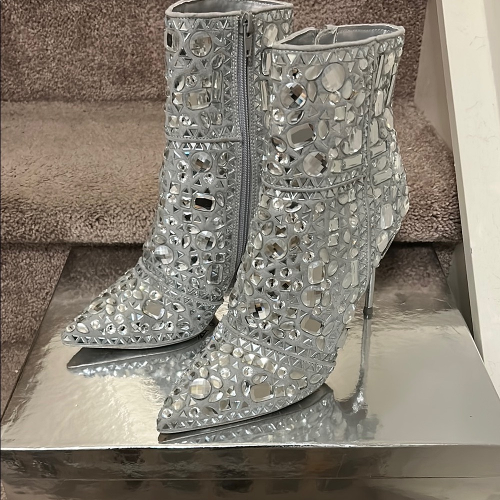 Steve Madden  Silver Embellished Women's Ankle Boots